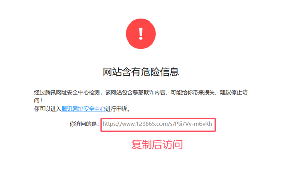 网站含有危险信息页面,复制后访问